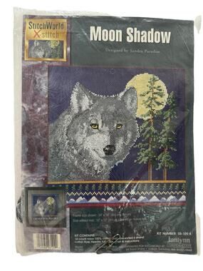 JANLYNN Vintage Moon Shadow Wolf Cross Stitch Kit #03-109K Stitch World Dog 1995